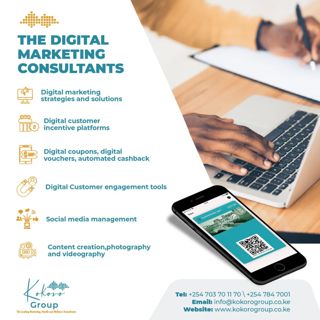 Kokoro Group Kenya offers comprehensive digital marketing solutions, including customer incentive platforms, digital engagement tools, social media management, and creative content services.